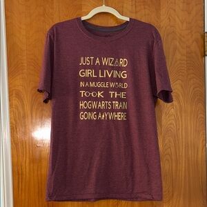 Harry Potter themed Heather Maroon Graphic T-Shirt with Gold Text